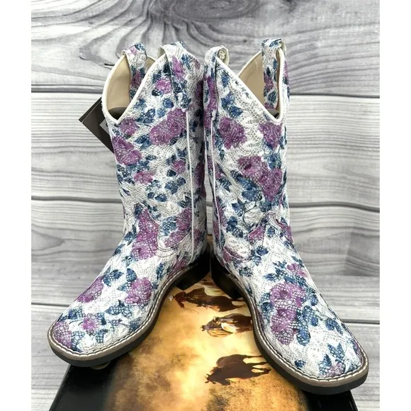 OLD WEST SQUARE TOE FLOWER GIRL WESTERN COWGIRL BOOTS Little Girl Size 11.5  NEW