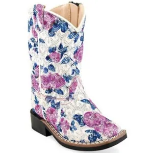 OLD WEST SQUARE TOE FLOWER GIRL WESTERN COWGIRL BOOTS Little Girl Size 11.5  NEW