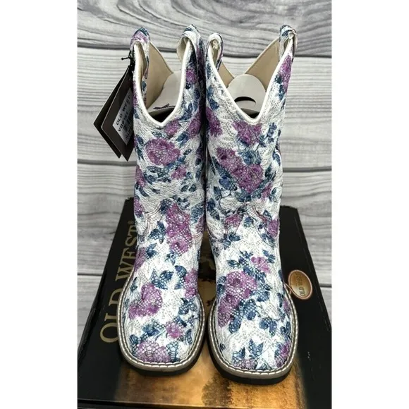 OLD WEST SQUARE TOE FLOWER GIRL WESTERN COWGIRL BOOTS Little Girl Size 11.5  NEW