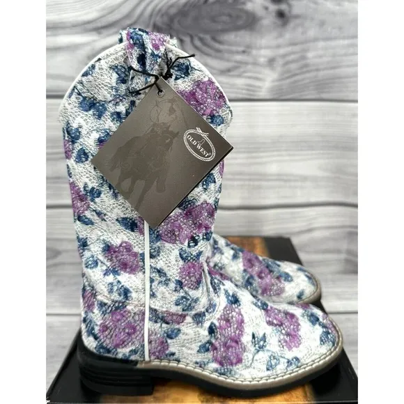 OLD WEST SQUARE TOE FLOWER GIRL WESTERN COWGIRL BOOTS Little Girl Size 11.5  NEW
