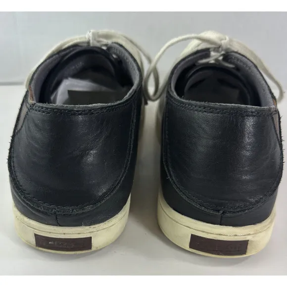 Olukai Kahu Eono Black Leather Shoes Lace Up Drop in Heel Sneakers Men's Size 10