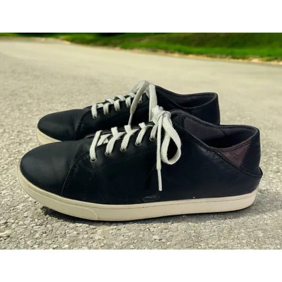 Olukai Kahu Eono Black Leather Shoes Lace Up Drop in Heel Sneakers Men's Size 10