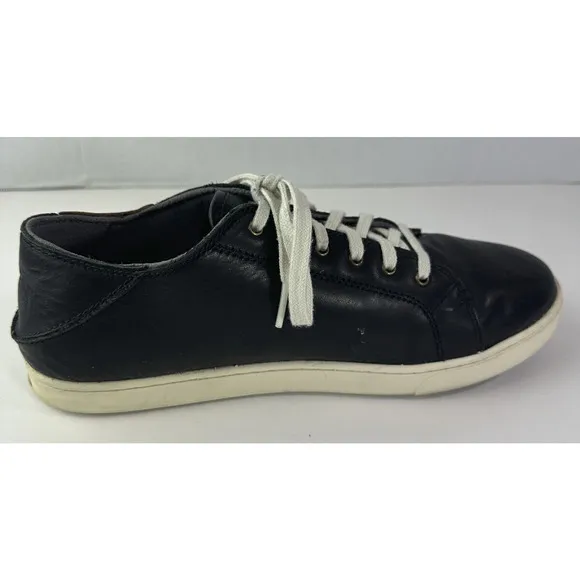 Olukai Kahu Eono Black Leather Shoes Lace Up Drop in Heel Sneakers Men's Size 10