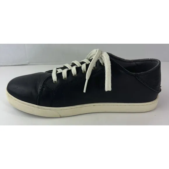 Olukai Kahu Eono Black Leather Shoes Lace Up Drop in Heel Sneakers Men's Size 10