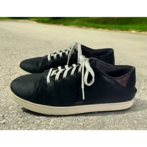 Olukai Kahu Eono Black Leather Shoes Lace Up Drop in Heel Sneakers Men's Size 10