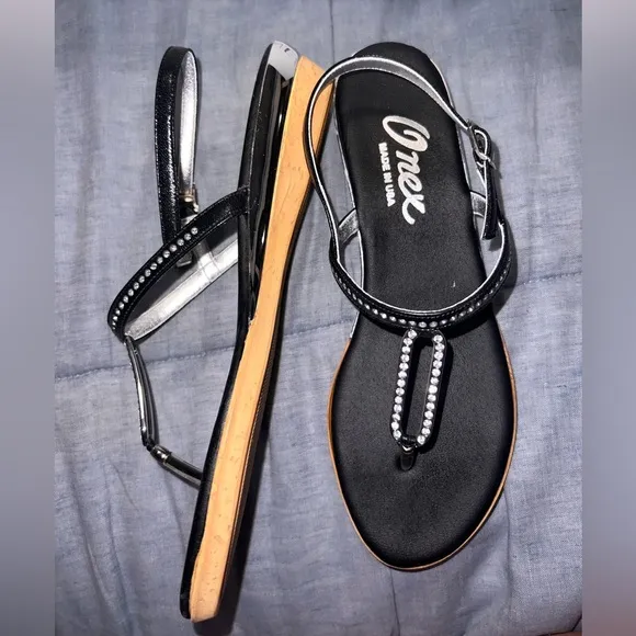 Onex Women's Black Sandals with Rhinestone Detail