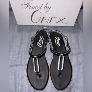 Onex Women's Black Sandals with Rhinestone Detail