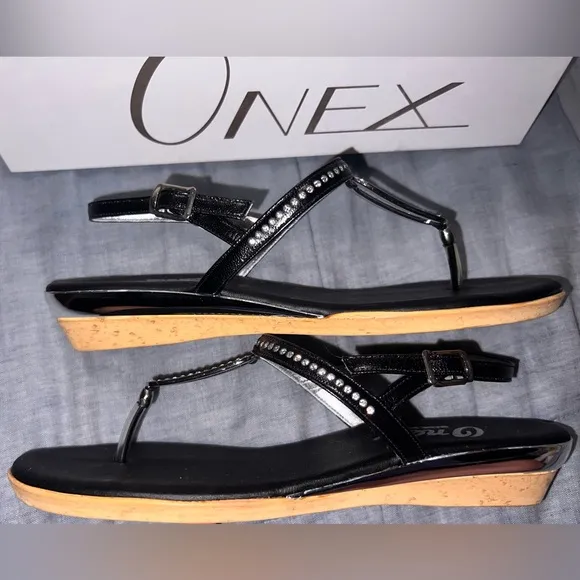 Onex Women's Black Sandals with Rhinestone Detail