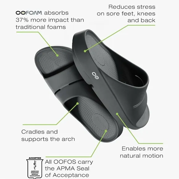 Oofos Black Slide Sandals Size Men's 8 Womens 10