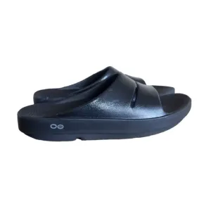 OOFOS OOahh Luxe Slides Black Slip On Comfort Recovery Sandals Women's Size 9