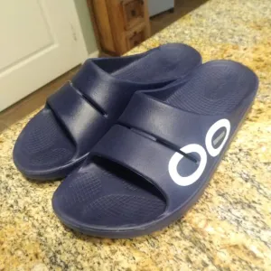 OOFOS OOahh Luxe Women's Sport Slide Recovery Comfort Sandals Blue Size W13/M11