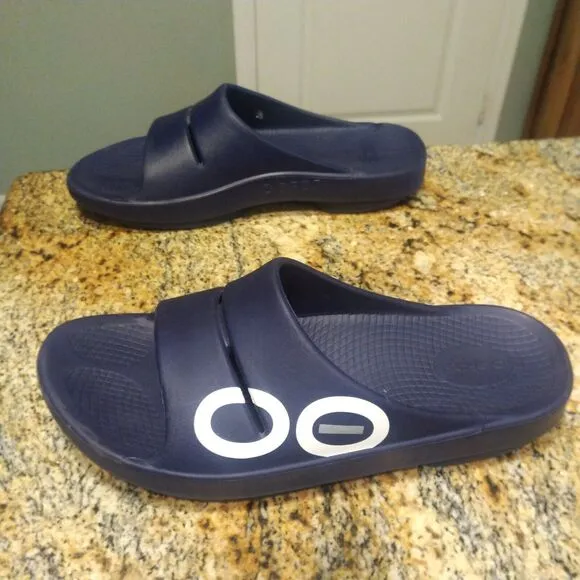 OOFOS OOahh Luxe Women's Sport Slide Recovery Comfort Sandals Blue Size W13/M11