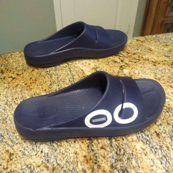 OOFOS OOahh Luxe Women's Sport Slide Recovery Comfort Sandals Blue Size W13/M11