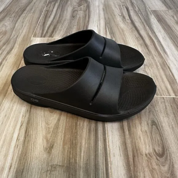 Oofos Ooahh Men's 13 Recovery Slip On Slide Sandals Black Travel Comfort