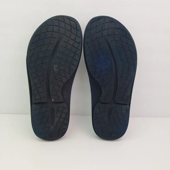 Oofos Ooahh Mens Sz 8 Womens Sz 10 Navy Blue Gray Slip On Recovery Slide Sandals