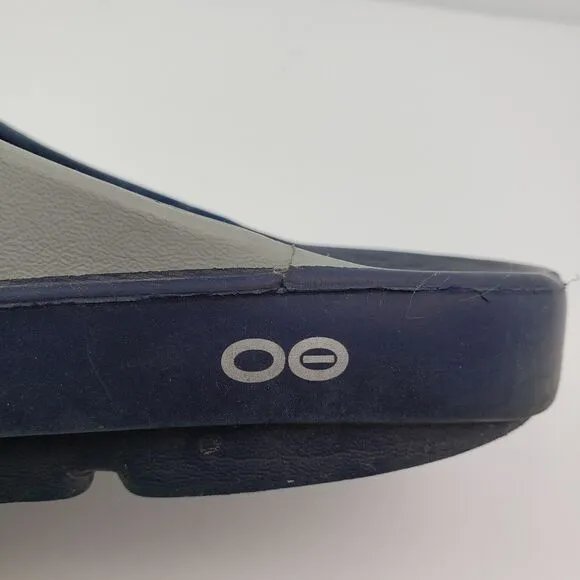 Oofos Ooahh Mens Sz 8 Womens Sz 10 Navy Blue Gray Slip On Recovery Slide Sandals