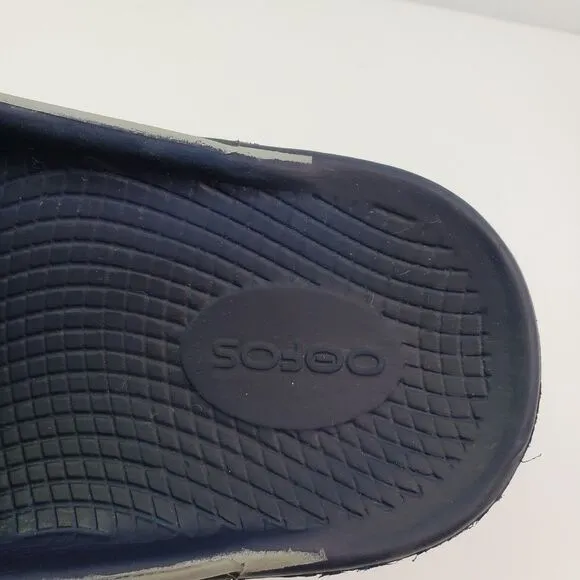 Oofos Ooahh Mens Sz 8 Womens Sz 10 Navy Blue Gray Slip On Recovery Slide Sandals