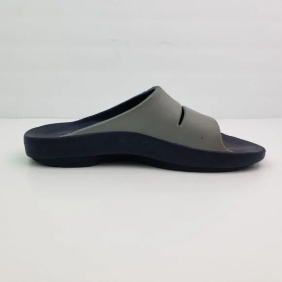 Oofos Ooahh Mens Sz 8 Womens Sz 10 Navy Blue Gray Slip On Recovery Slide Sandals