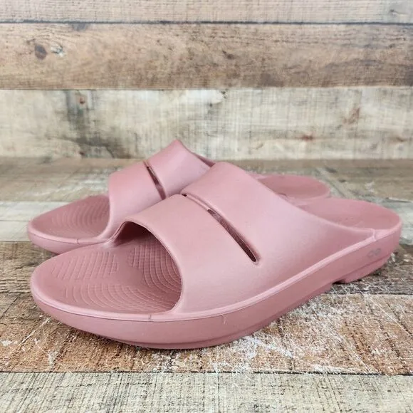 OOfos OOahh Recovery Slide Nomad Men's Size 12 EU 45 Pink Comfort Casual Sandals