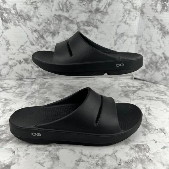 Oofos Ooahh Recovery Slide Sandals Size M 9 W 11 Solid Black Rubber Slip On