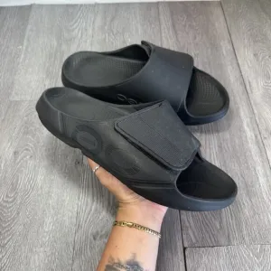 Oofos Ooahh Sport Flex Mens 12 Black Rubber Recovery  Adjustable Slide Sandals