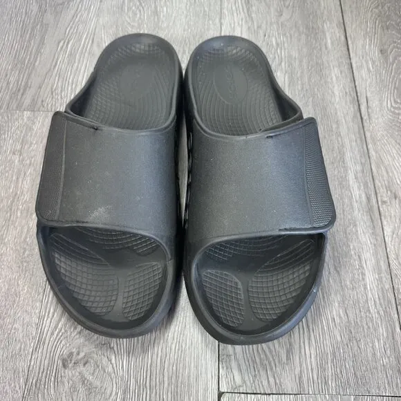 Oofos Ooahh Sport Flex Mens 12 Black Rubber Recovery  Adjustable Slide Sandals