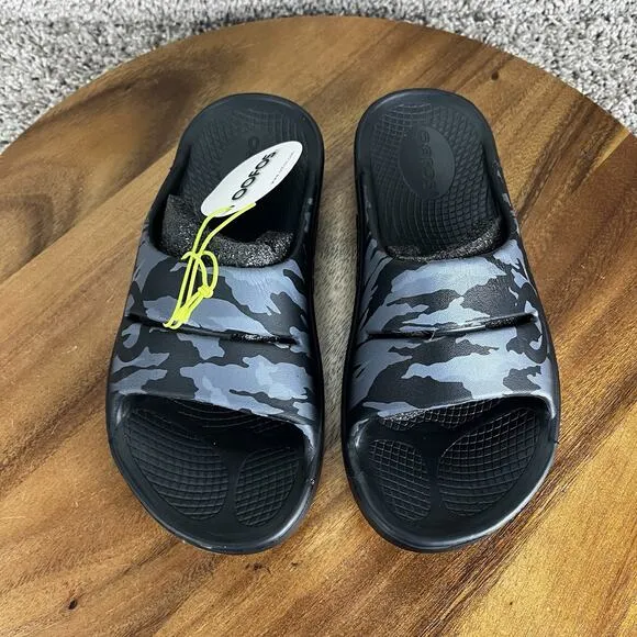 Oofos Ooahh Sport Flex Womens Size 5 Recovery Slides Sandals Camo Gray Black