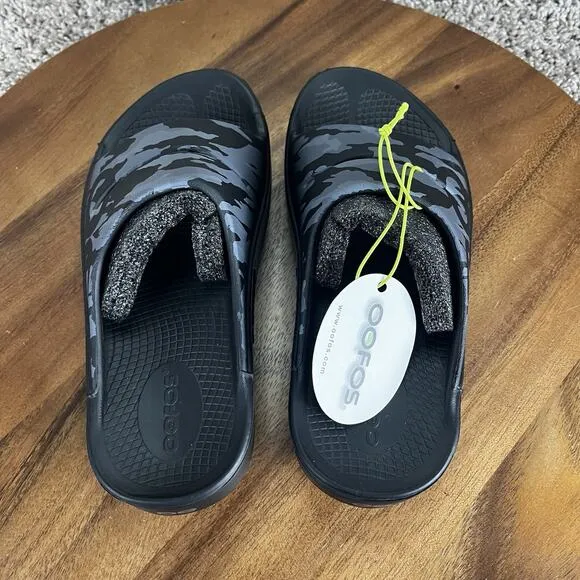 Oofos Ooahh Sport Flex Womens Size 5 Recovery Slides Sandals Camo Gray Black