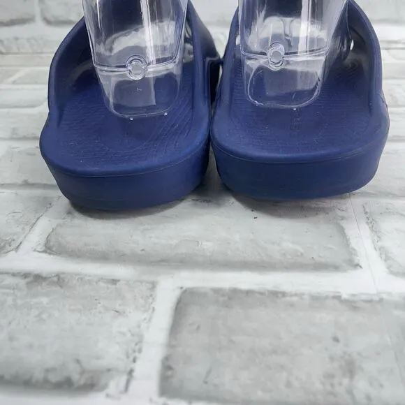 OOFOS OOahh Sport Recovery Comfort Sandals Slide Navy White Slip On Men's 8 US