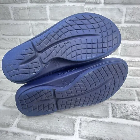 OOFOS OOahh Sport Recovery Comfort Sandals Slide Navy White Slip On Men's 8 US