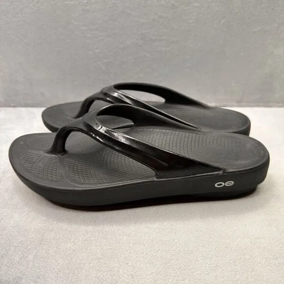 OOFOS OOlala Luxe Womens Size 11 Sandals Black Recovery Lightweight Sport Slides