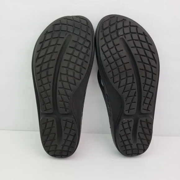 Oofos Oolala Womens Size 10 Black Slip On Recovery Thong Flip Flops Sandals
