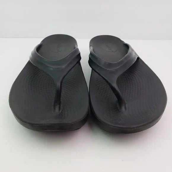 Oofos Oolala Womens Size 10 Black Slip On Recovery Thong Flip Flops Sandals