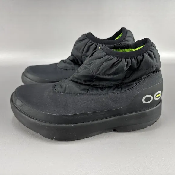 Oofos OOmg Bootie Mens Size 10 Boots Black Shoes Ankle Recovery Pull On Nylon