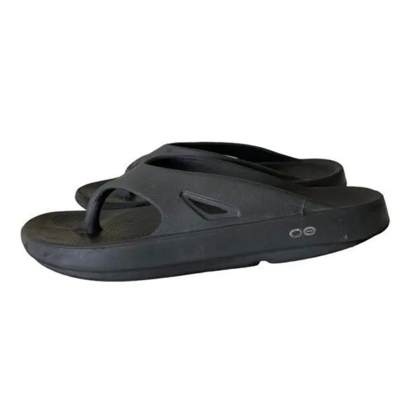 OOFOS Unisex Recovery Black Thong Slide Sandals