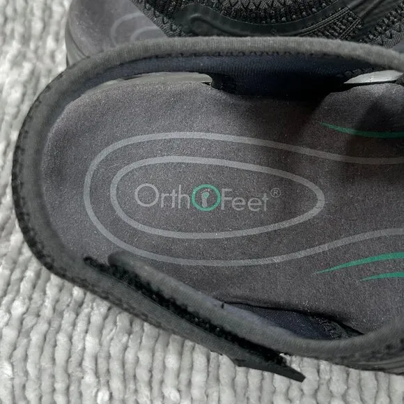 OrthoFeet Black Maui Orthopedic Cushion Adjustable Sandals Size 6