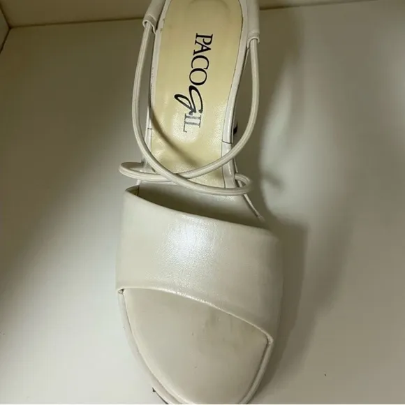 Paco Gil White Wedge Sandals with Cross-Strap Design