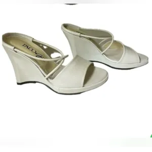 Paco Gil White Wedge Sandals with Cross-Strap Design