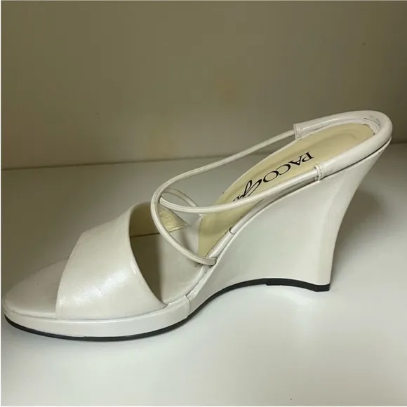 Paco Gil White Wedge Sandals with Cross-Strap Design