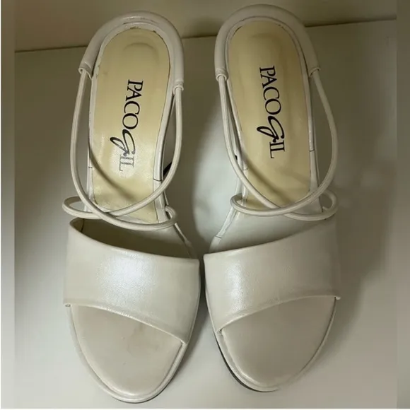 Paco Gil White Wedge Sandals with Cross-Strap Design