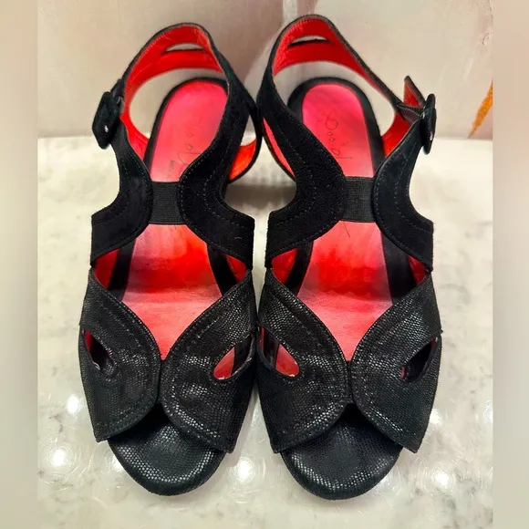 Pas De Rouge Black Suede Textured Weave Peep Toe Wedge Sandals Women’s 38.5/US 8