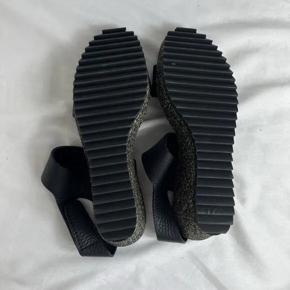 Pedro Garcia Fiona Wedge Sandals Black Leather Upper, Size 8, summer, comfort