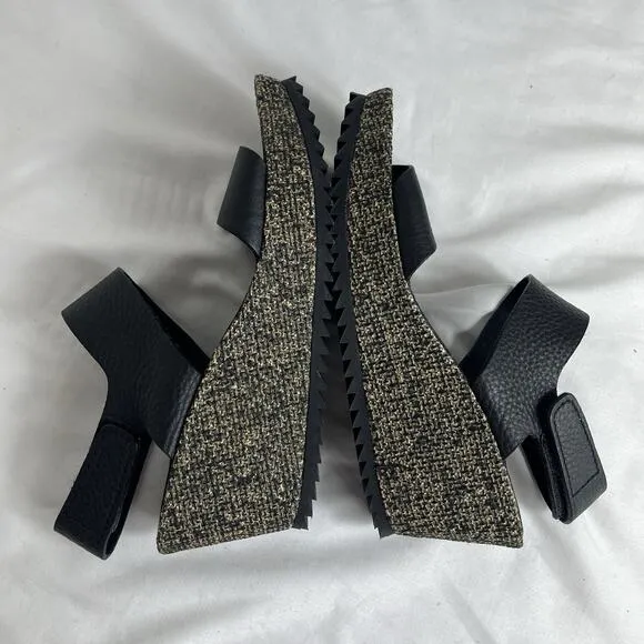 Pedro Garcia Fiona Wedge Sandals Black Leather Upper, Size 8, summer, comfort