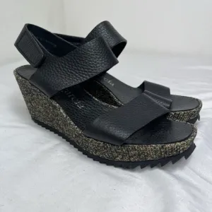 Pedro Garcia Fiona Wedge Sandals Black Leather Upper, Size 8, summer, comfort
