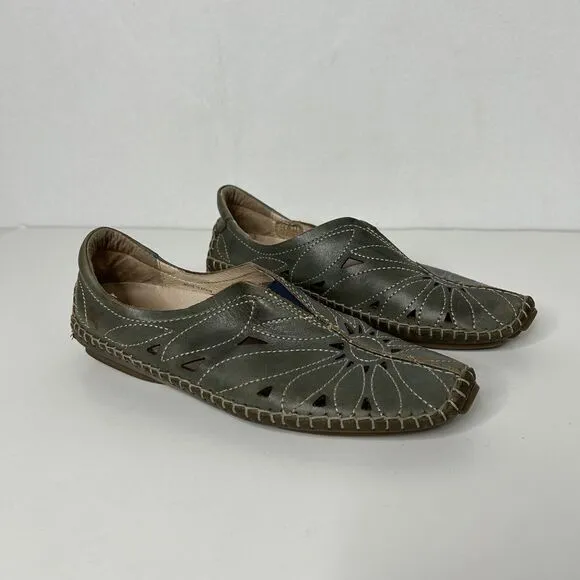 Pikolinos Green Leather Cutout Floral Comfort Sandals Shoes Women's EU 36 US 6