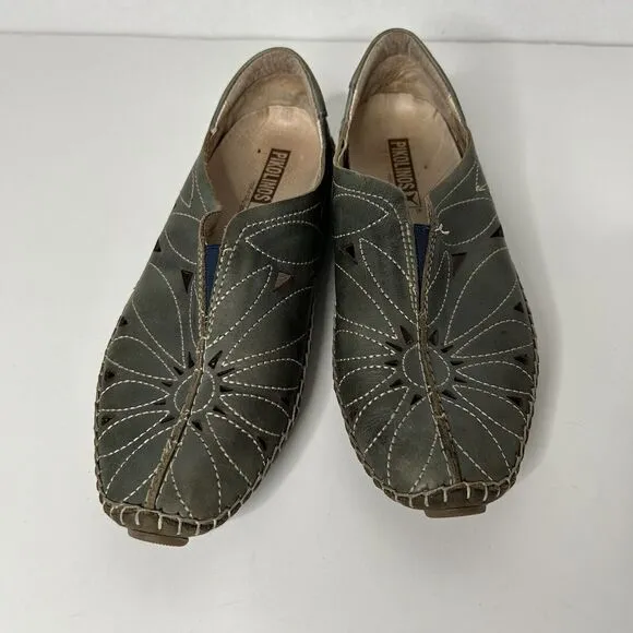 Pikolinos Green Leather Cutout Floral Comfort Sandals Shoes Women's EU 36 US 6