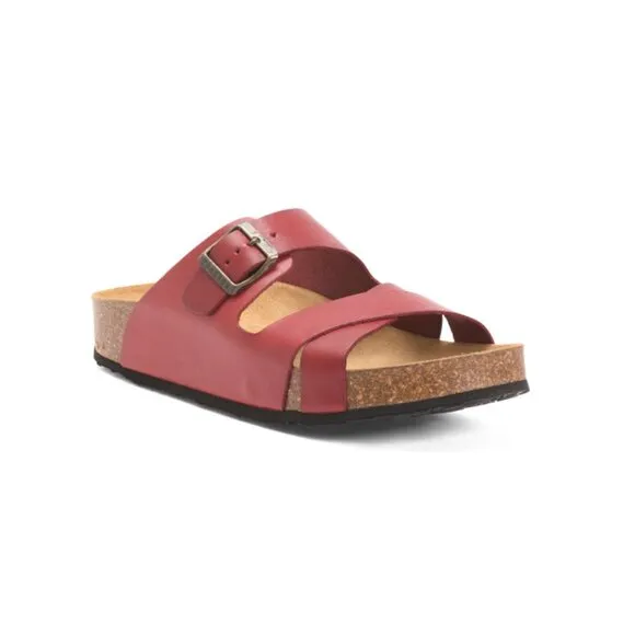 PLAKTON Red Made In Spain Leather Boludo Comfort Footbed Sandals