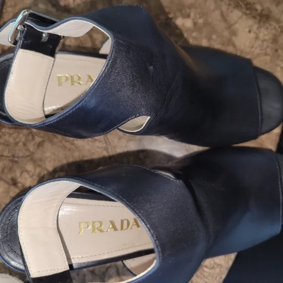 Prada Women's Black Leather Heeled Sandals