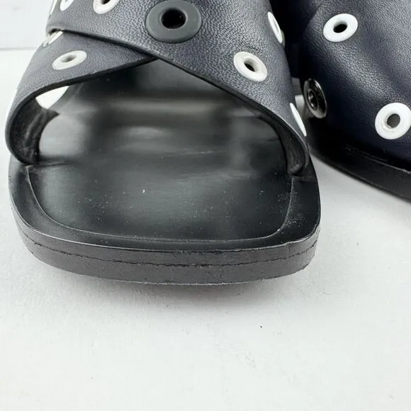 Rag &amp; Bone Women's Paige Leather Slide Sandals Dark Navy EU 37 US 7.5 Studded