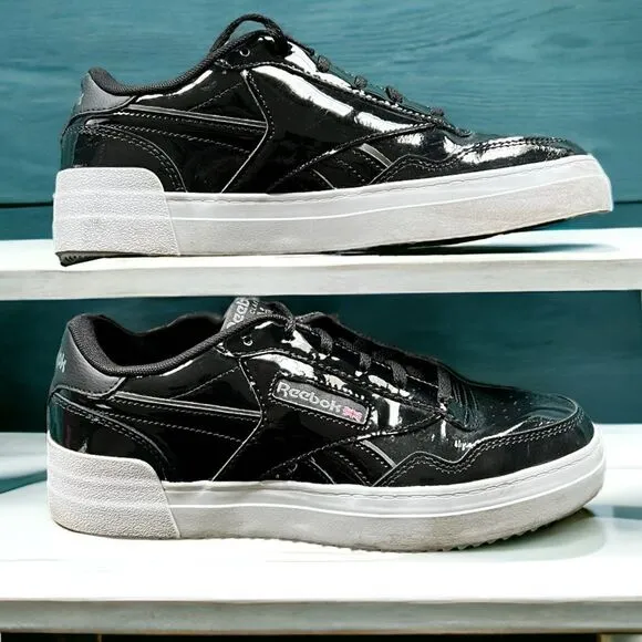 REEBOK Women's Club C Double Sneaker, Black Patent Leather